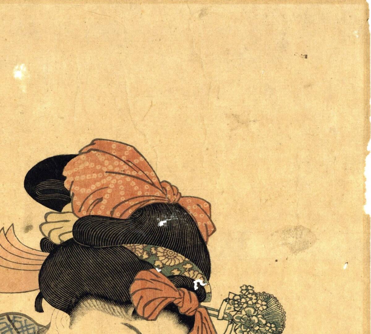真作」猫に美人図(仮題) 歌川国貞 江戸後期頃 浮世絵 木版画