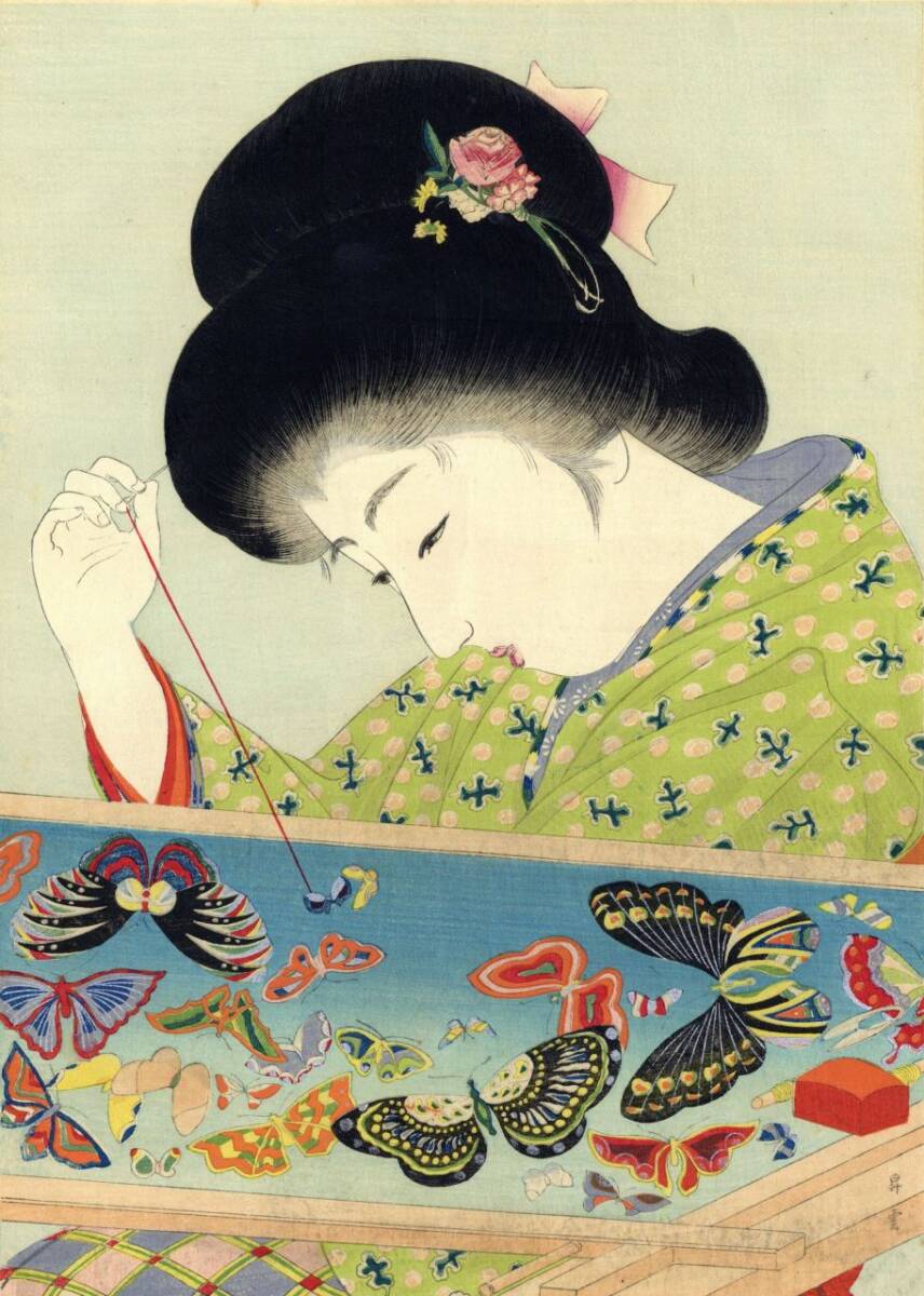 真作】いま姿 ぬいとり 山本昇雲 高知県出身の画家 明治四十年 真作】いま姿 ぬいとり 山本昇雲 高知県出身の画家 明治四十年
