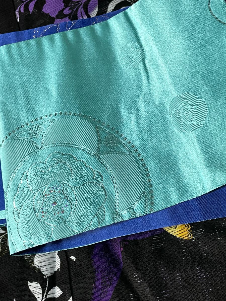 アナスイ ANNA SUI 帯 リバーシブル 青×ターコイズブルー 半幅帯 アナスイ ANNA SUI 帯 リバーシブル 青×ターコイズブルー 半幅帯