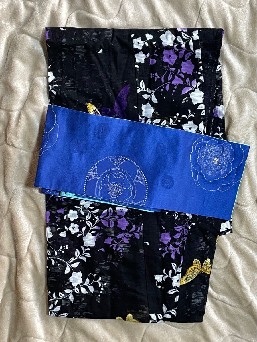 アナスイ ANNA SUI 帯 リバーシブル 青×ターコイズブルー 半幅帯 アナスイ ANNA SUI 帯 リバーシブル 青×ターコイズブルー 半幅帯