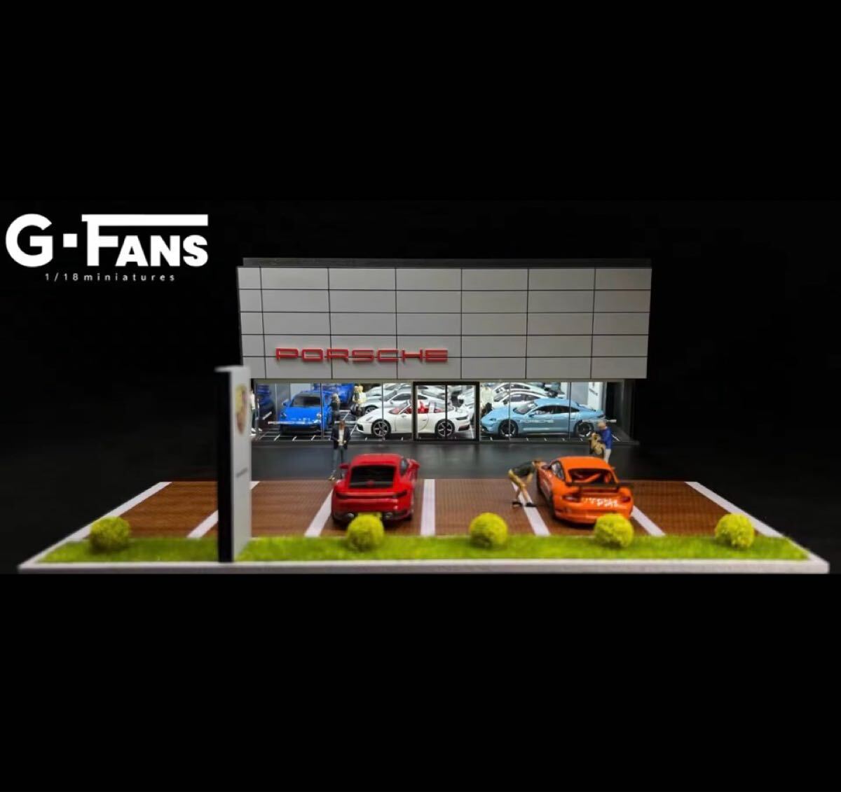 GFANSポルシェストア ジオラマ 点灯組立式 駐車場 1/64ミニカー