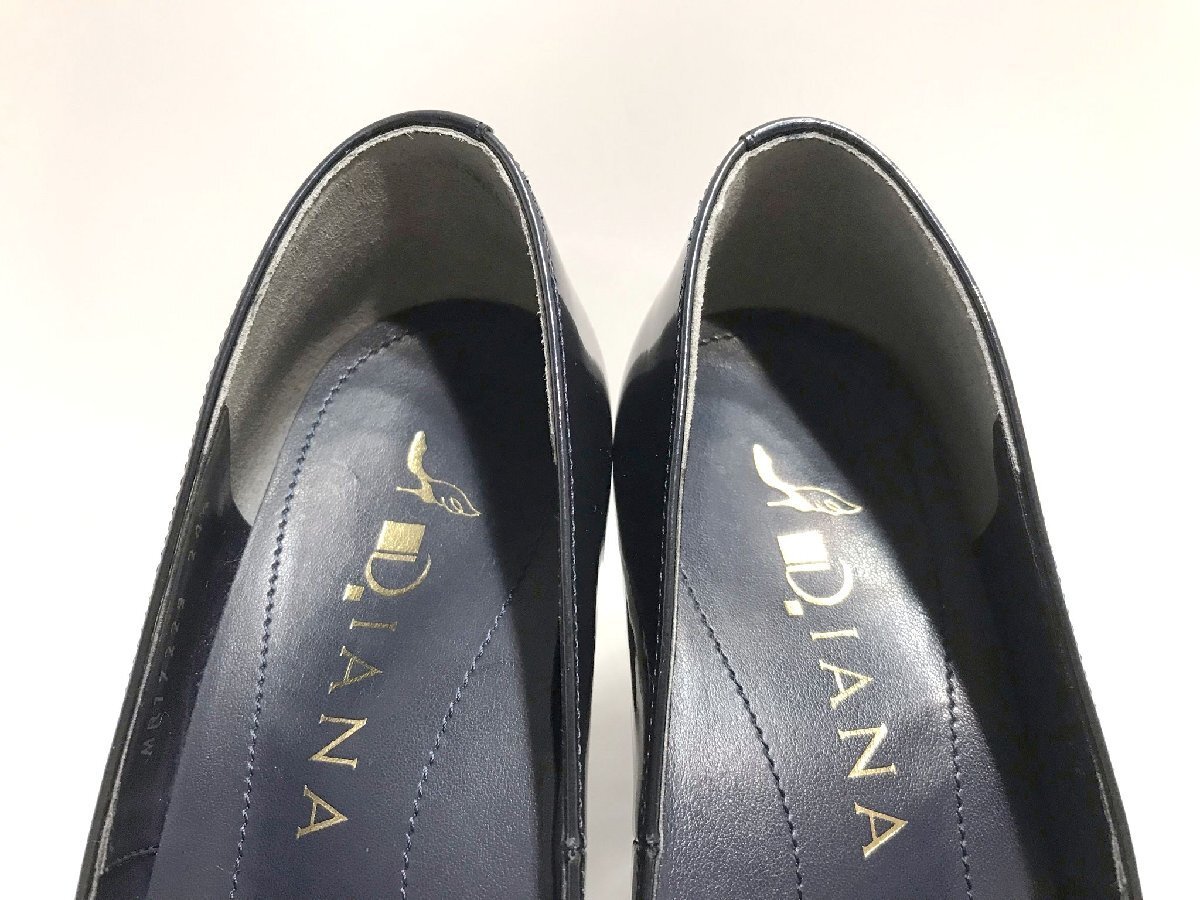 ■【YS-1】 美品 ■ ダイアナ DIANA パンプス ■ エナメル ネイビー系 24.5cm ヒール高7.5cm ■ 日本制 【同梱可能商品】■D