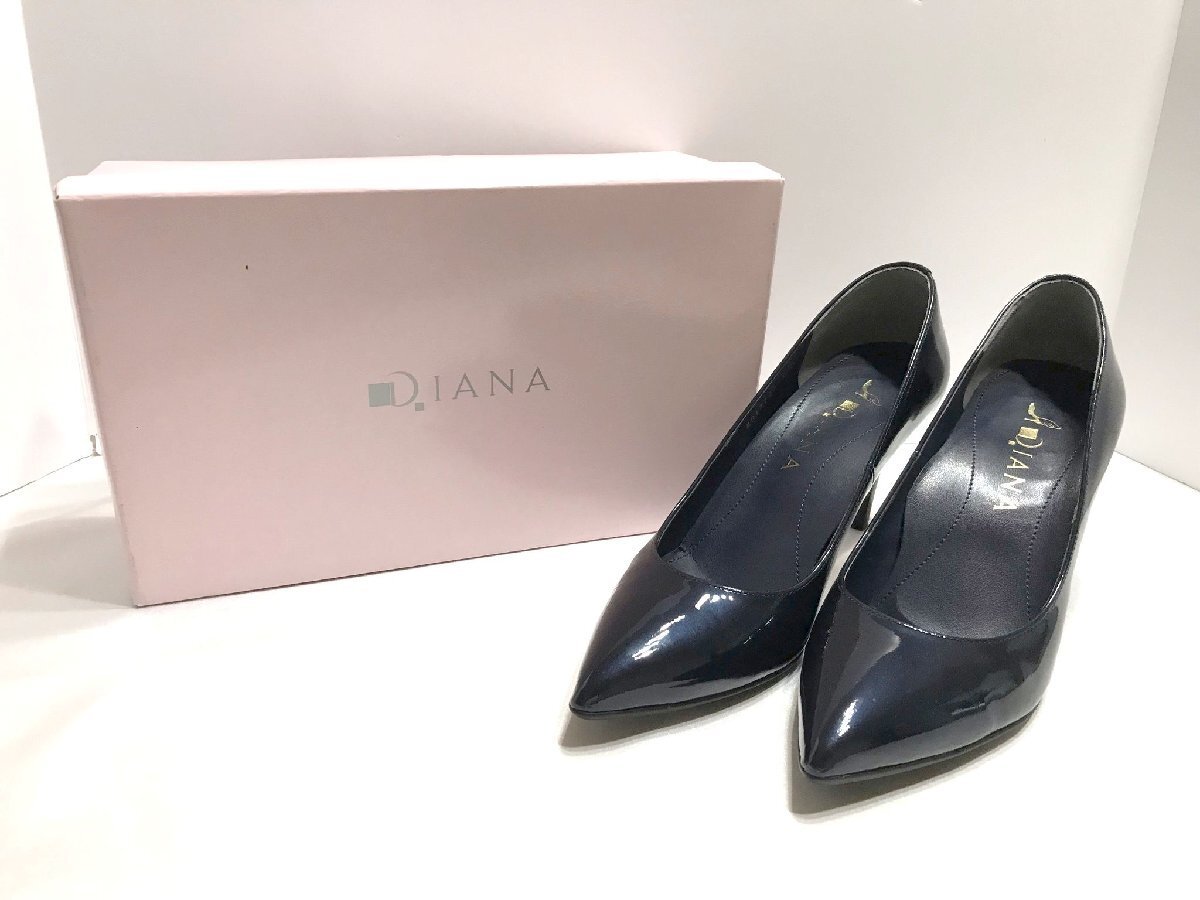 ■【YS-1】 美品 ■ ダイアナ DIANA パンプス ■ エナメル ネイビー系 24.5cm ヒール高7.5cm ■ 日本制 【同梱可能商品】■D
