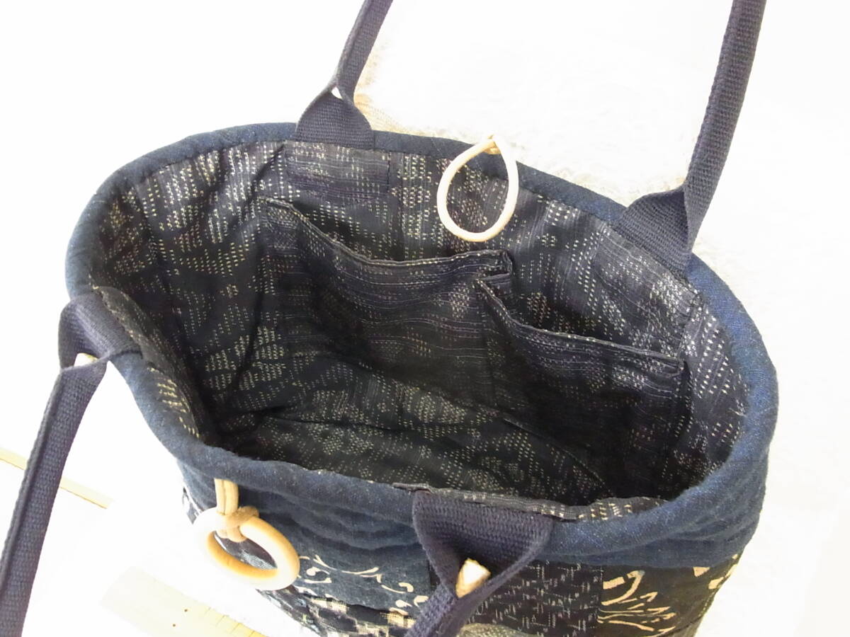 着物リメイク:古布:パッチワーク:藍染・絣のバッグ(女性用 着物リメイク:古布:パッチワーク:藍染・絣のバッグ(女性用