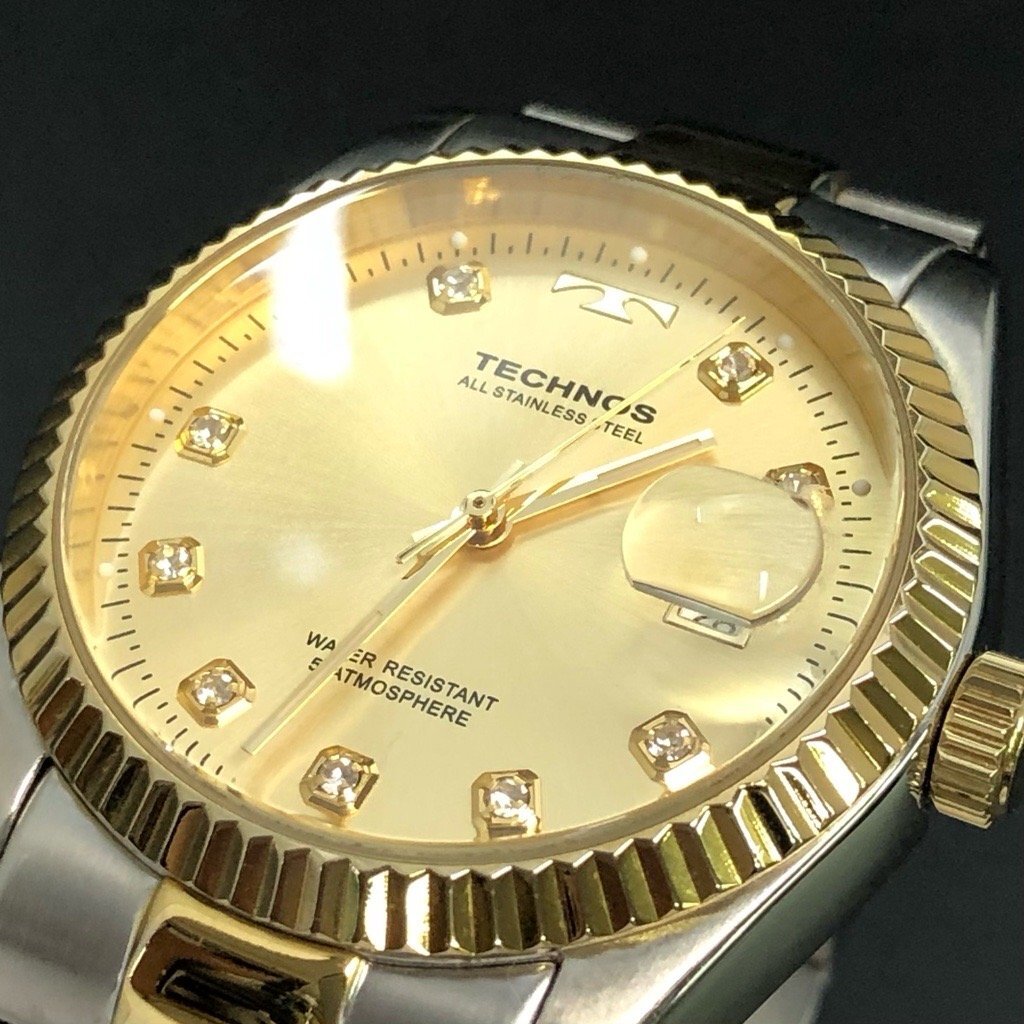 美品 稼働品 TECHNOS テクノス ラウンド デイト コンビ 腕時計 美品 稼働品 TECHNOS テクノス ラウンド デイト コンビ 腕時計