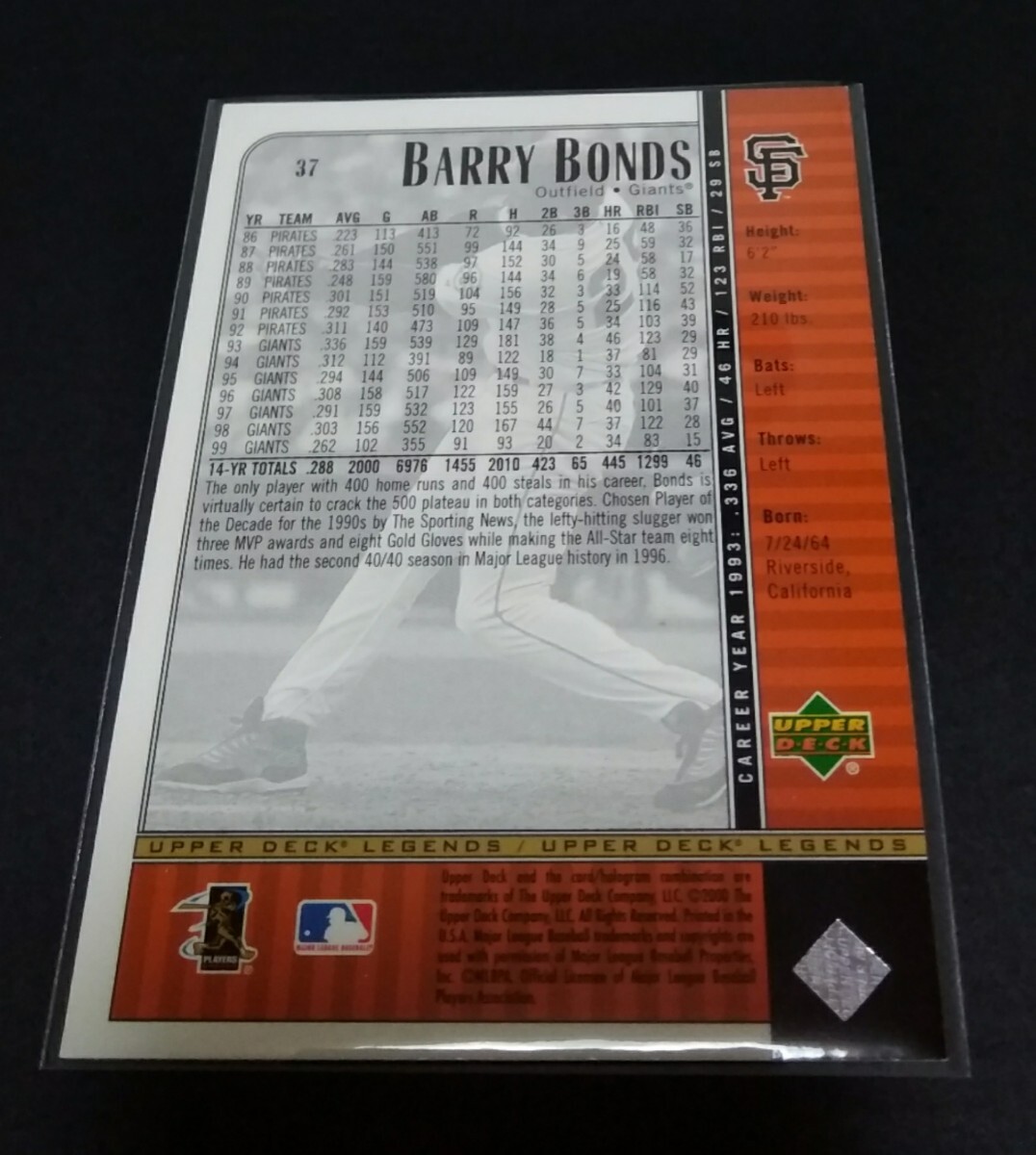 MLB 2000年upper deck バリー?ボンズ (ジャイアンツ) No,37。Giants BARRY BONDS 