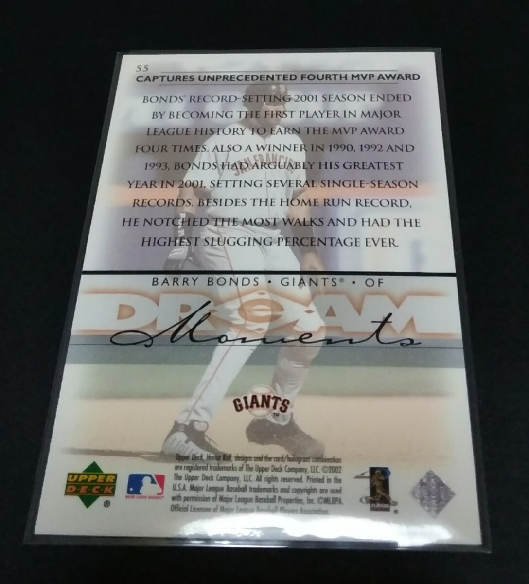 MLB 2002年upper deck バリー?ボンズ(ジャイアンツ) NL MVP AWARD No,55。Giants BARRY BONDS 