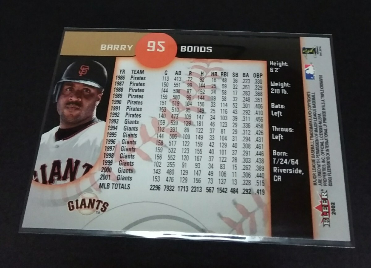 MLB 2002年FLEER TRIPLE CROWN バリー?ボンズ(ジャイアンツ) No,95。 Giants BARRY BONDS 