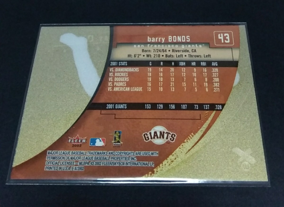 MLB 2002年FLEER Ex バリー?ボンズ(ジャイアンツ) Jersey Edition No,43。 Giants BARRY BONDS 