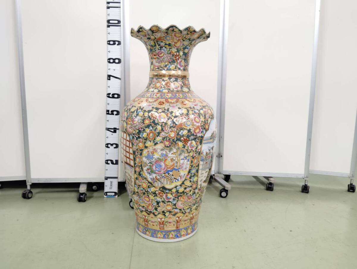 売切]薩摩焼？ 飾り大壺 92cm 金彩色絵 豪華爛漫 美人図画 花瓶