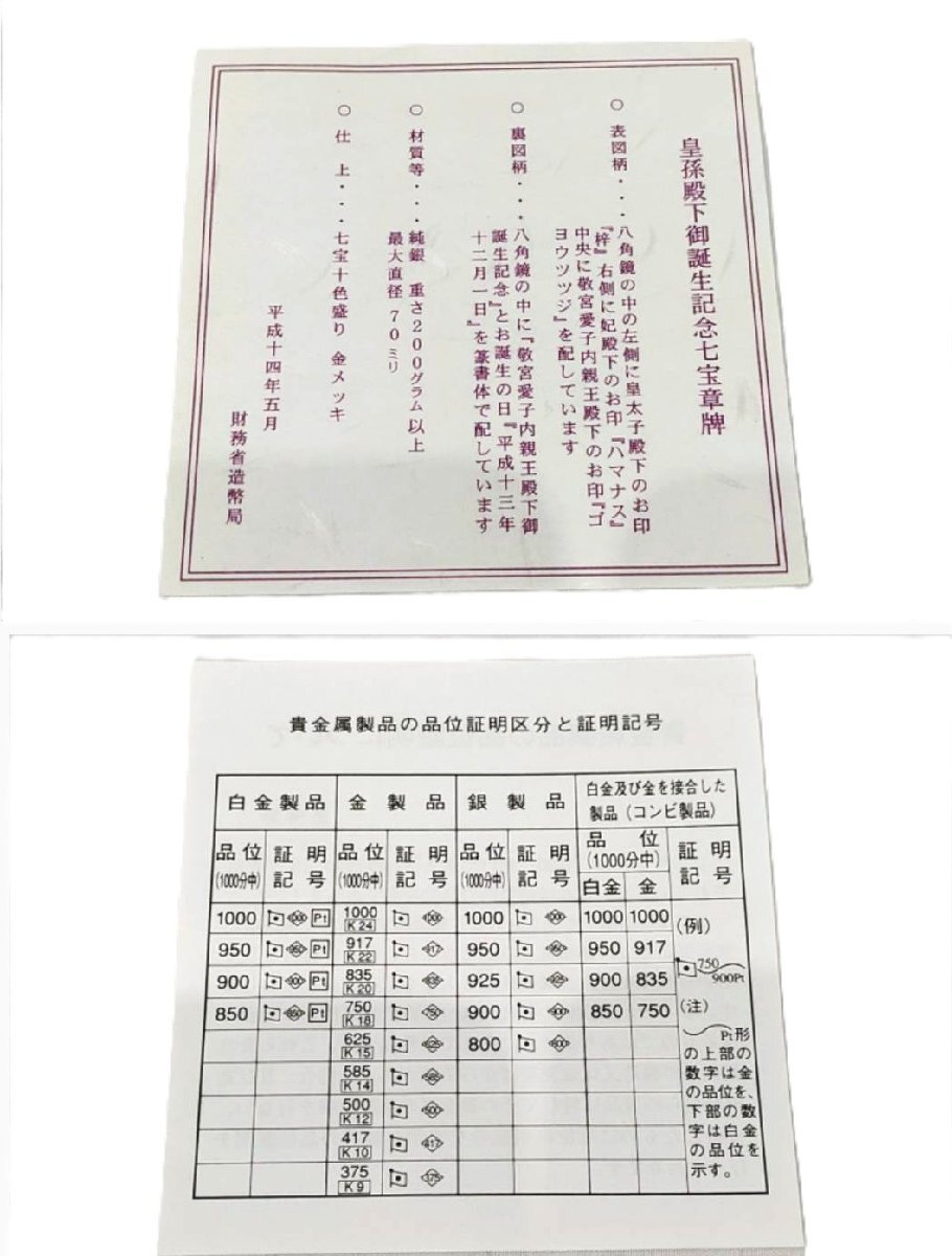 皇孫殿下御誕生記念七宝章牌 記念メダル 金メッキ 純銀 約200g