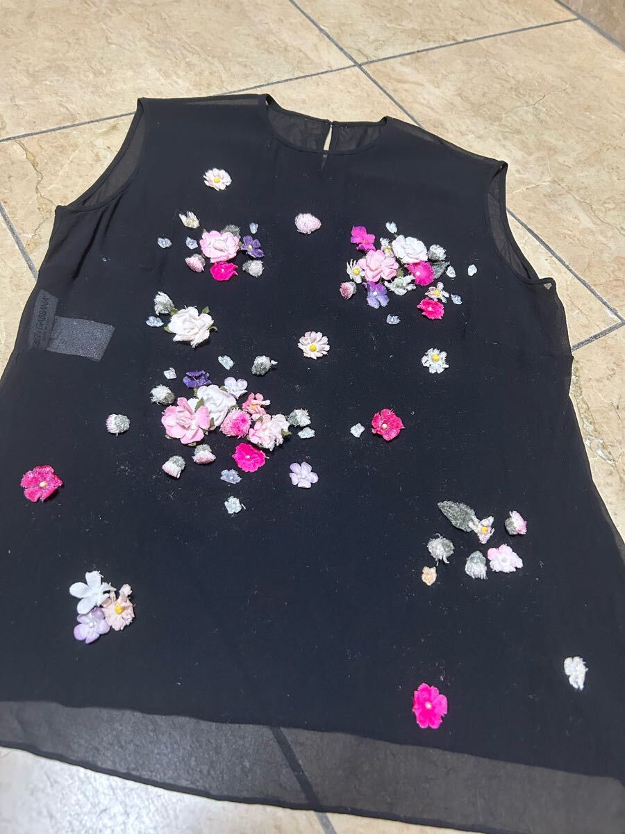 ドルチェ&ガッバーナ DOLCE&GABBANA ノースリーブ シルク トップス ブラック フラワー