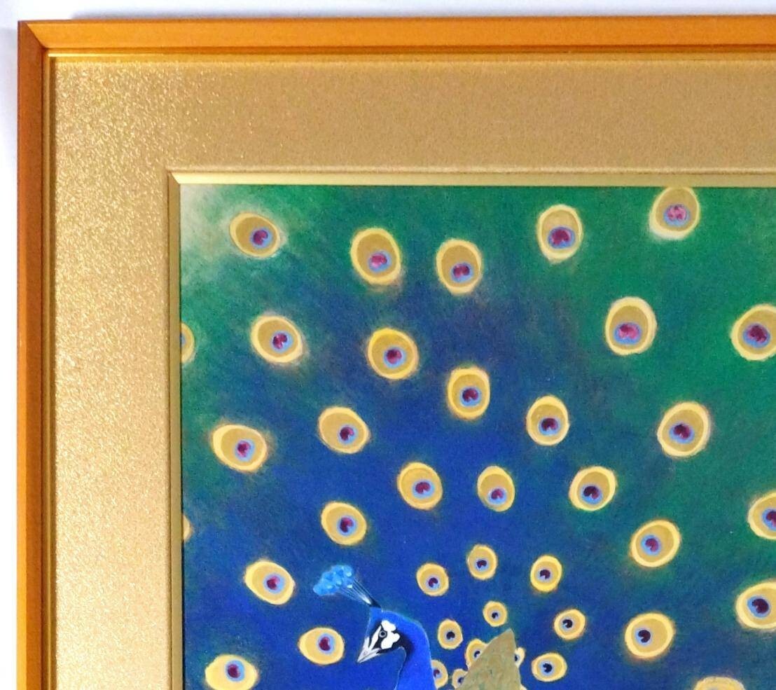 真作 日本画/山口華楊実兄【山口玲照】「孔雀」共シール 直筆 真作 日本画/山口華楊実兄【山口玲照】「孔雀」共シール 直筆