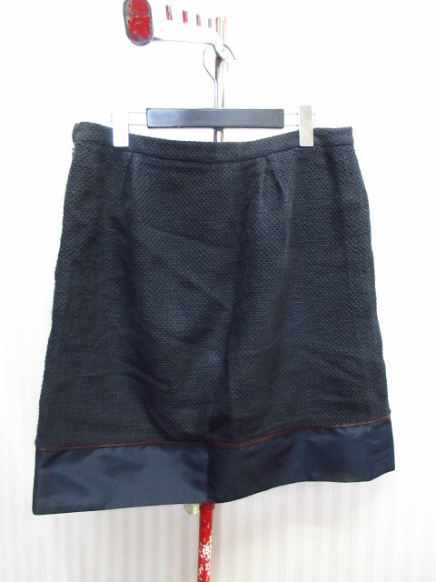 Celine　セリーヌ　フランス制　リアルレザーライン使用シルクスカート　SIZE４０ 紺 コットンスカート ミニスカート ボトムス　04243