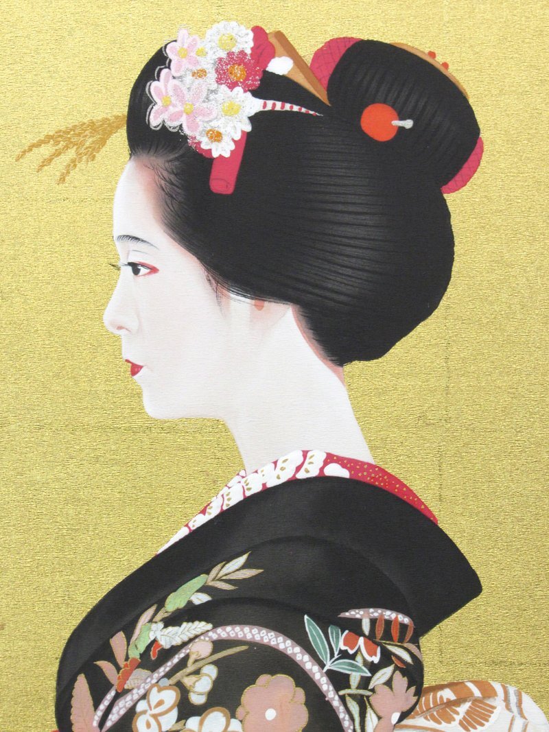 GINZA絵画館】青山亘幹 日本画10号「松の内」舞妓・共シール GINZA絵画館】青山亘幹 日本画10号「松の内」舞妓・共シール