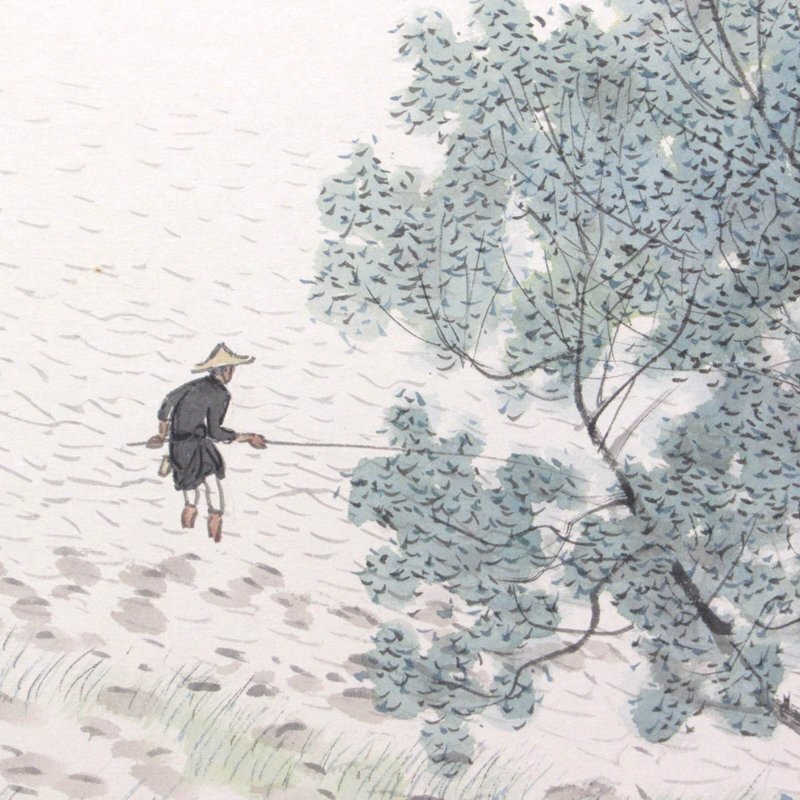 GINZA絵画館】川合玉堂 日本画12号「緑蔭釣魚」画伯自筆の GINZA絵画館】川合玉堂 日本画12号「緑蔭釣魚」画伯自筆の