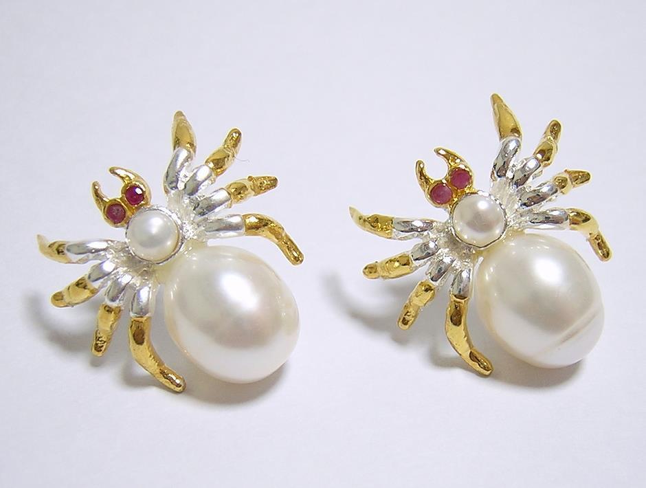 『天然ルビー』 パール　蜘蛛　スパイダー　ピアス_画像2