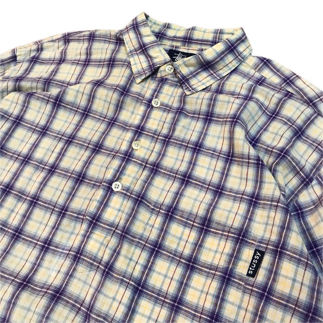 90s OLD STUSSY オンブレ チェックシャツ 半袖シャツ 紺タグ 90s OLD STUSSY オンブレ チェックシャツ 半袖シャツ 紺タグ