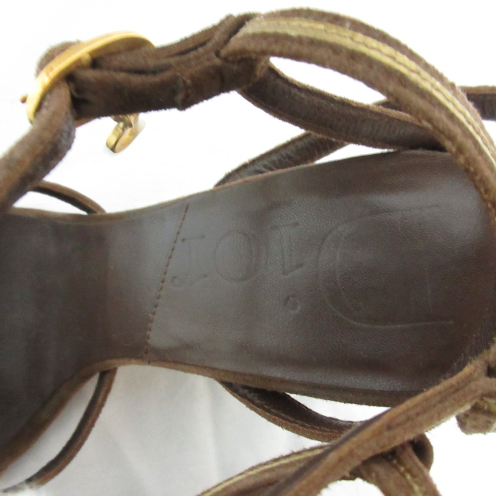 良品 Christian Dior クリスチャンディオール Dロゴチャーム ストラップ ウェッジサンダル 小さいサイズ 34.5 約21.5cm ブラウン