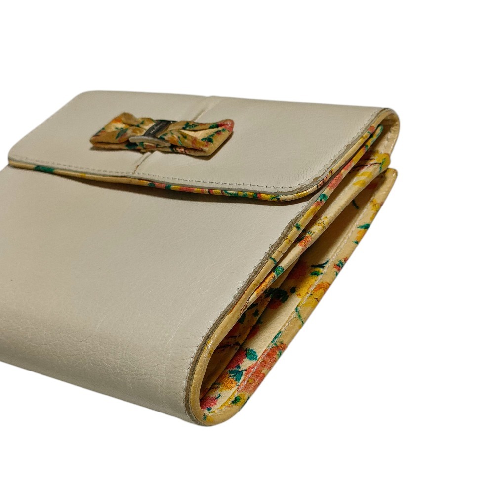  хорошая вещь Salvatore Ferragamo Salvatore Ferragamo кожа vala лента цветочный принт двойной бумажник compact бумажник бежевый 