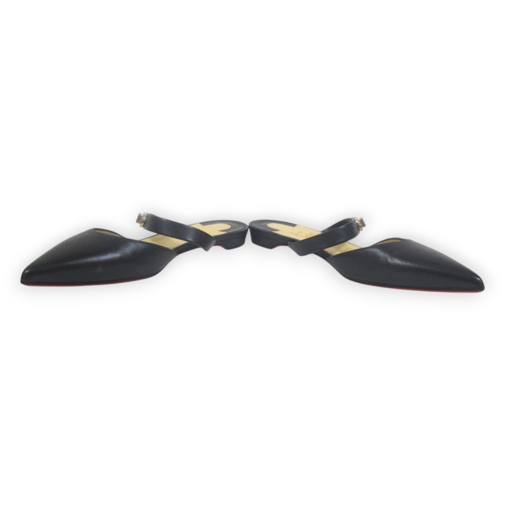 美品 Christian Louboutin クリスチャンルブタン CHOC LOCK FLAT NAPPA レザー ポインテッドトゥ フラットミュール 36 約23cm ブラック