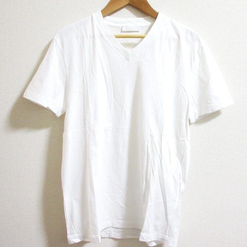 美品 PRADA プラダ コットン100％ トライアングルロゴ Vネック パックT 半袖 Tシャツ カットソー UJM493 サイズS ホワイト