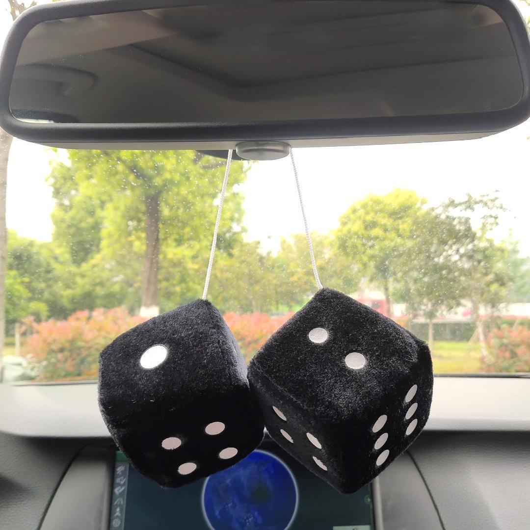 ブラック ファジーダイス サイコロ ダイス キーホルダー カーアクセサリー