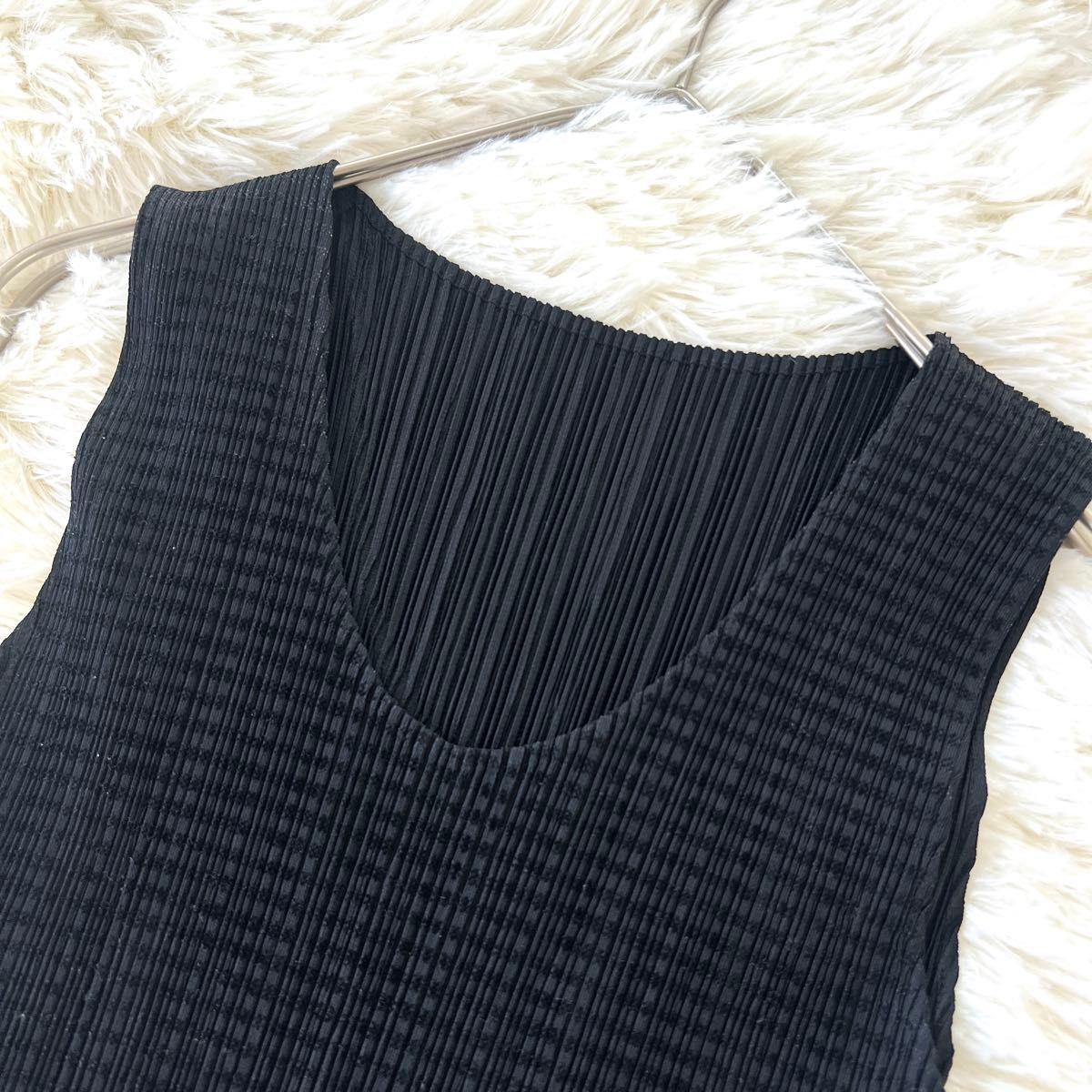 【美品】PLEATS PLEASE プリーツプリーズ イッセイミヤケ ISSEY MIYAKE プリーツ フロッキー ワンピース L 3 ブラック vintage 96ss