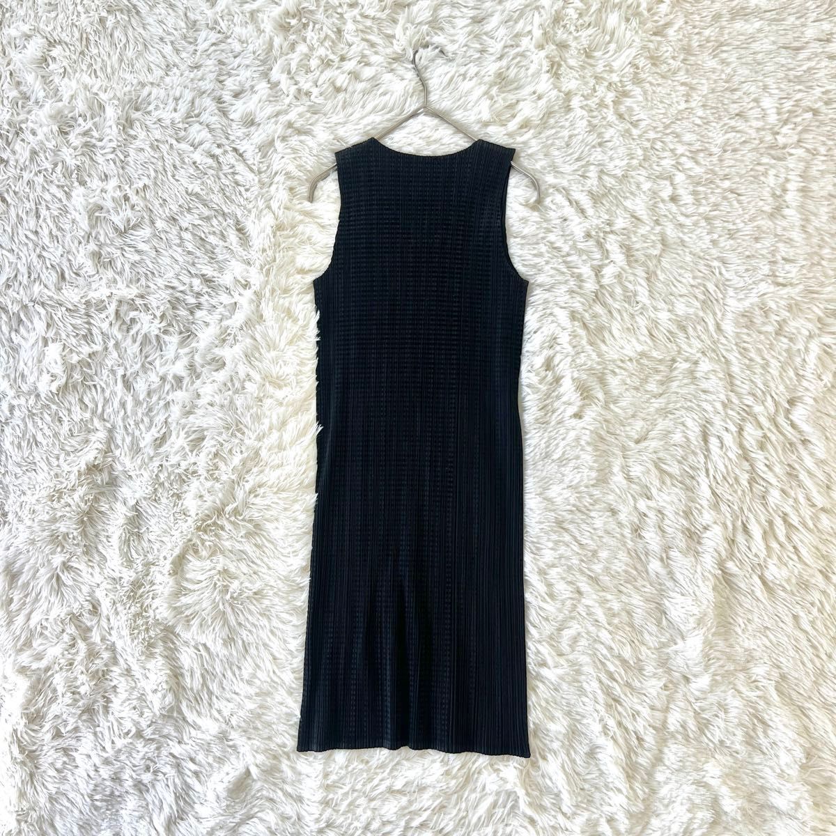 【美品】PLEATS PLEASE プリーツプリーズ イッセイミヤケ ISSEY MIYAKE プリーツ フロッキー ワンピース L 3 ブラック vintage 96ss