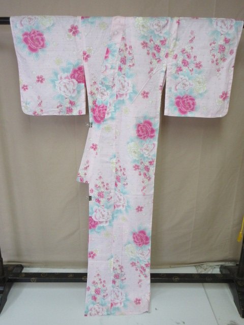 1円 中古 木綿 浴衣 和裝 和服 アンティーク 花柄 INGNI おしゃれ 可愛い 身丈162cm 裄66cm【夢職】★
