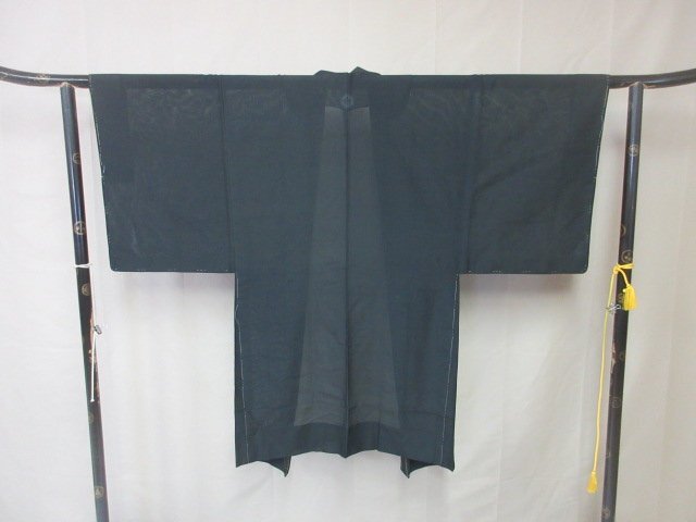 1円 良品 正絹 羽織 紗 和裝 和服 紋つき アンティーク 無(wú)地 男性用 単衣 身丈104cm 裄66cm【夢(mèng)職】★