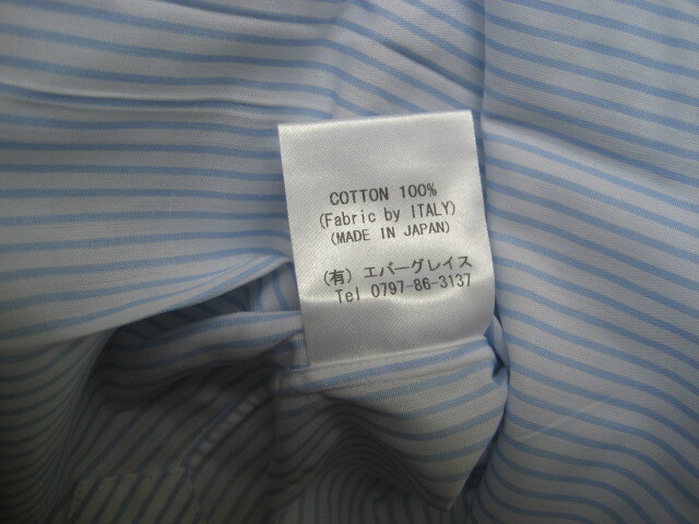 ワイシャツ ブルー ストライプ レギュラー 長袖 シャツ イタリア輸入生地使用 日本製 スリムフィット 綿100% (37 S サイズ) 未使用品_画像4
