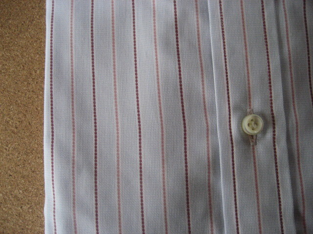 ワイシャツ ブルー×ピンク ストライプ セミワイドカラー 長袖 シャツ 日本製 綿100% (37 S サイズ) 未使用品_画像2