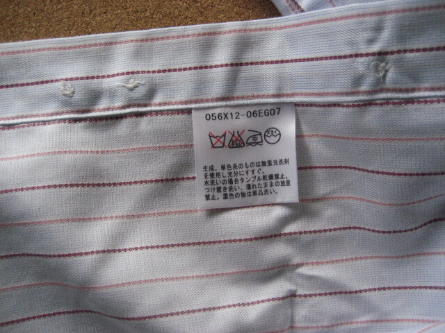 ワイシャツ ブルー×ピンク ストライプ セミワイドカラー 長袖 シャツ 日本製 綿100% (37 S サイズ) 未使用品_画像4