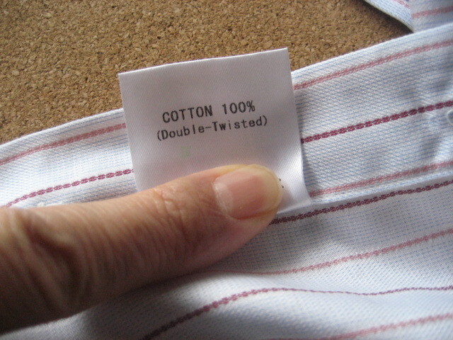 ワイシャツ ブルー×ピンク ストライプ セミワイドカラー 長袖 シャツ 日本製 綿100% (37 S サイズ) 未使用品_画像5