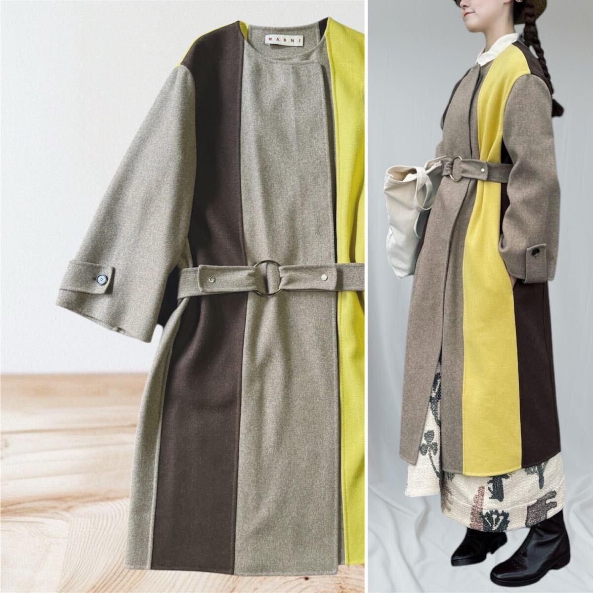 イタリア製 マルニ marni ウールツイード パッチワークノー イタリア製 マルニ marni ウールツイード パッチワークノー