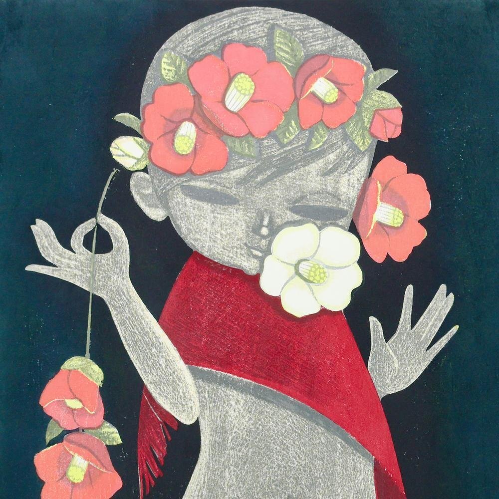 真作】【WISH】池田修三「あかいポンチョ」木版画 約10号 1971年 真作】【WISH】池田修三「あかいポンチョ」木版画 約10号 1971年