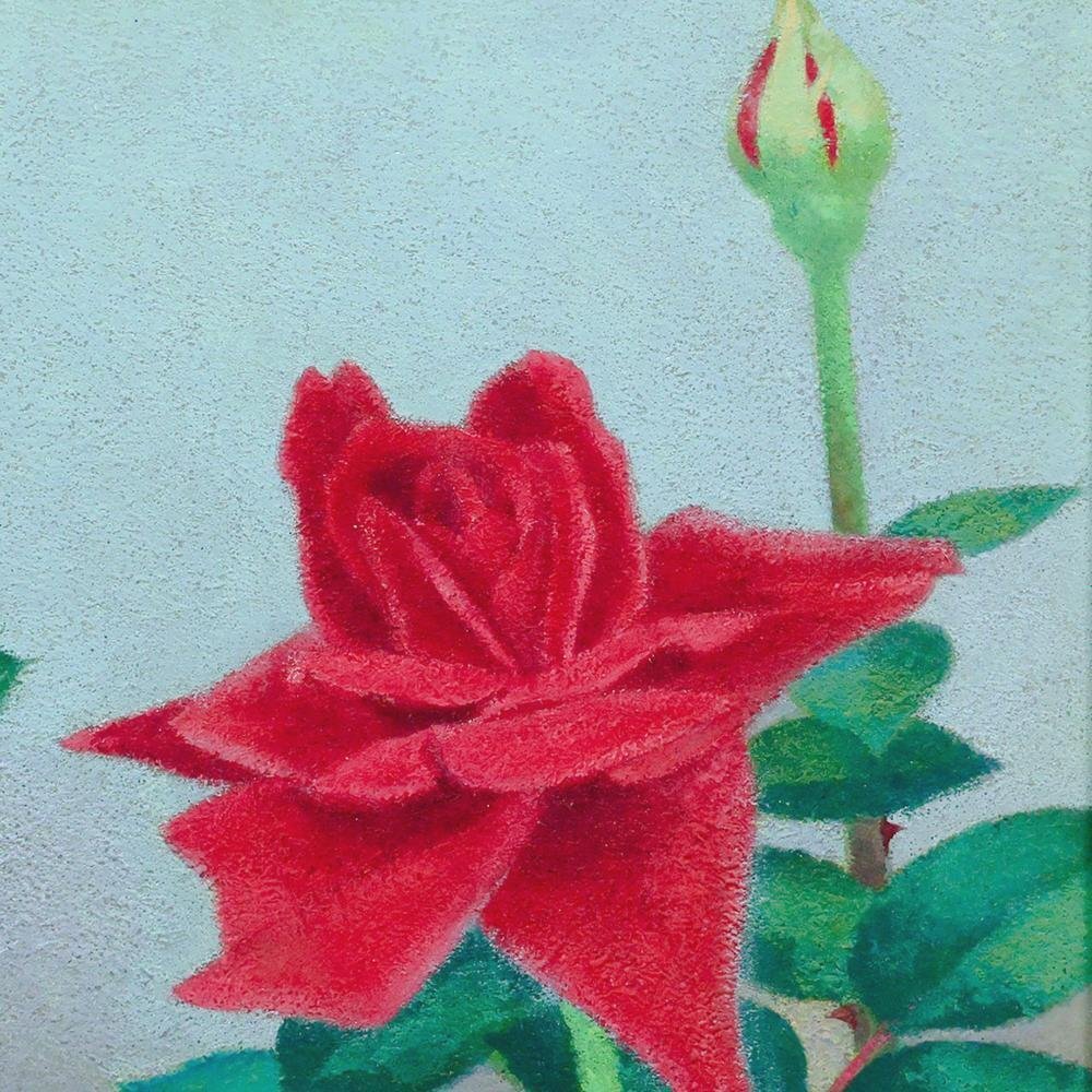 【安心発送】 真作】【WISH】鎌倉秀雄「薔薇」日本画 4号 金落款 共シール 〇 絵画