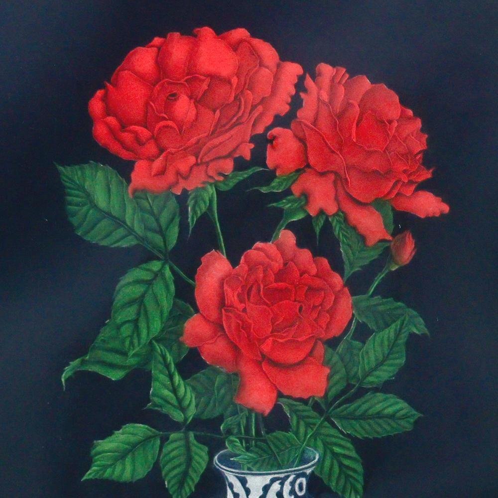 真作】【WISH】吉田勝彦「薔薇・一月」銅版画 1983年作 直筆 真作】【WISH】吉田勝彦「薔薇・一月」銅版画 1983年作 直筆
