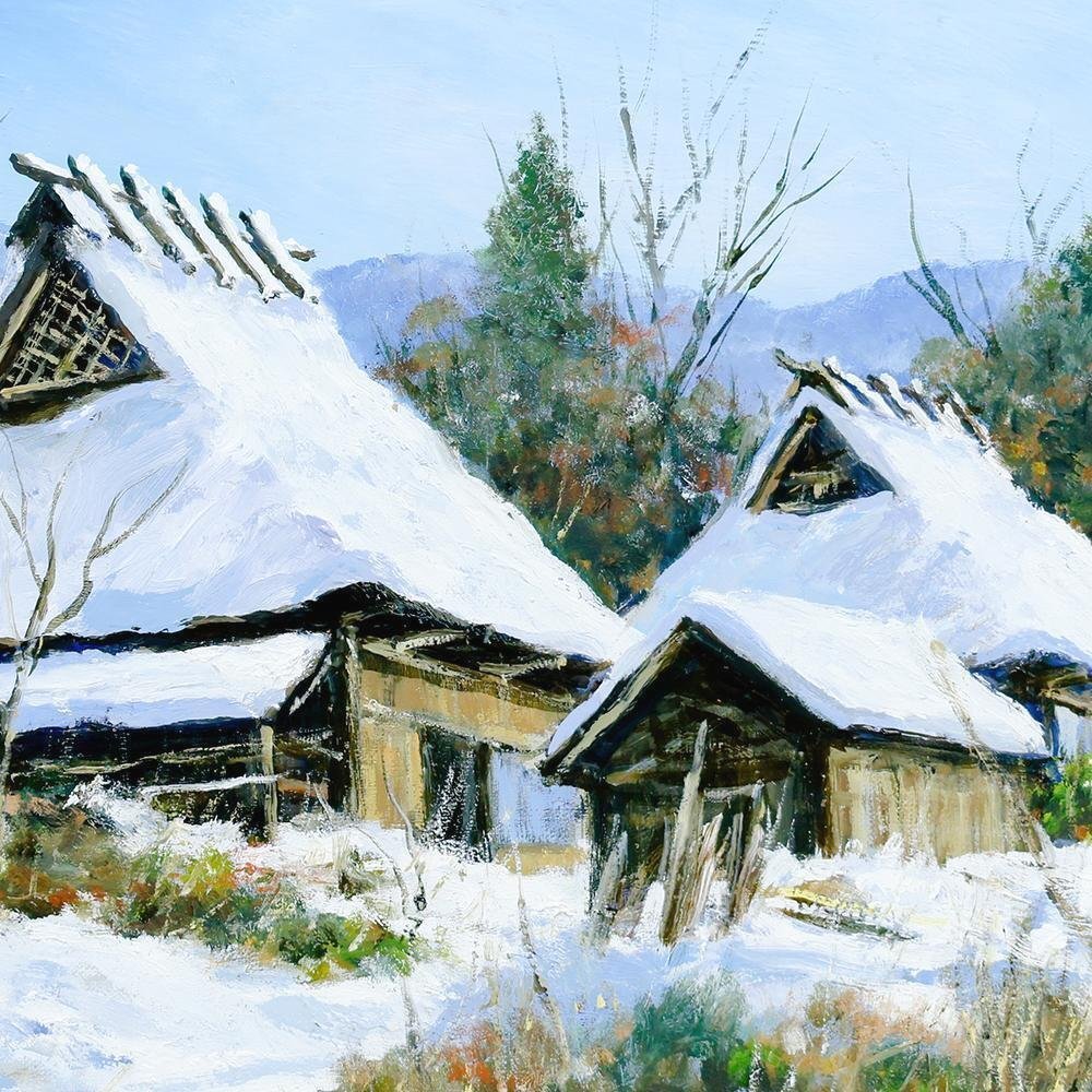 真作】【WISH】石川茂男「京都府 花背別所雪景」油彩 10号 ◇雪 真作】【WISH】石川茂男「京都府 花背別所雪景」油彩 10号 ◇雪