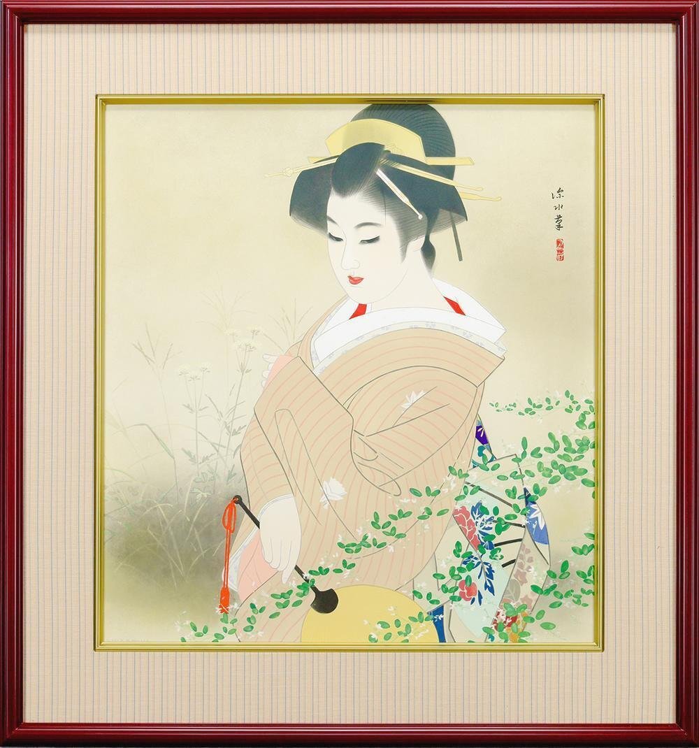 真作】【WISH】伊東深水「虫の音」リトグラフ 10号 証明書付 〇 真作】【WISH】伊東深水「虫の音」リトグラフ 10号 証明書付 〇