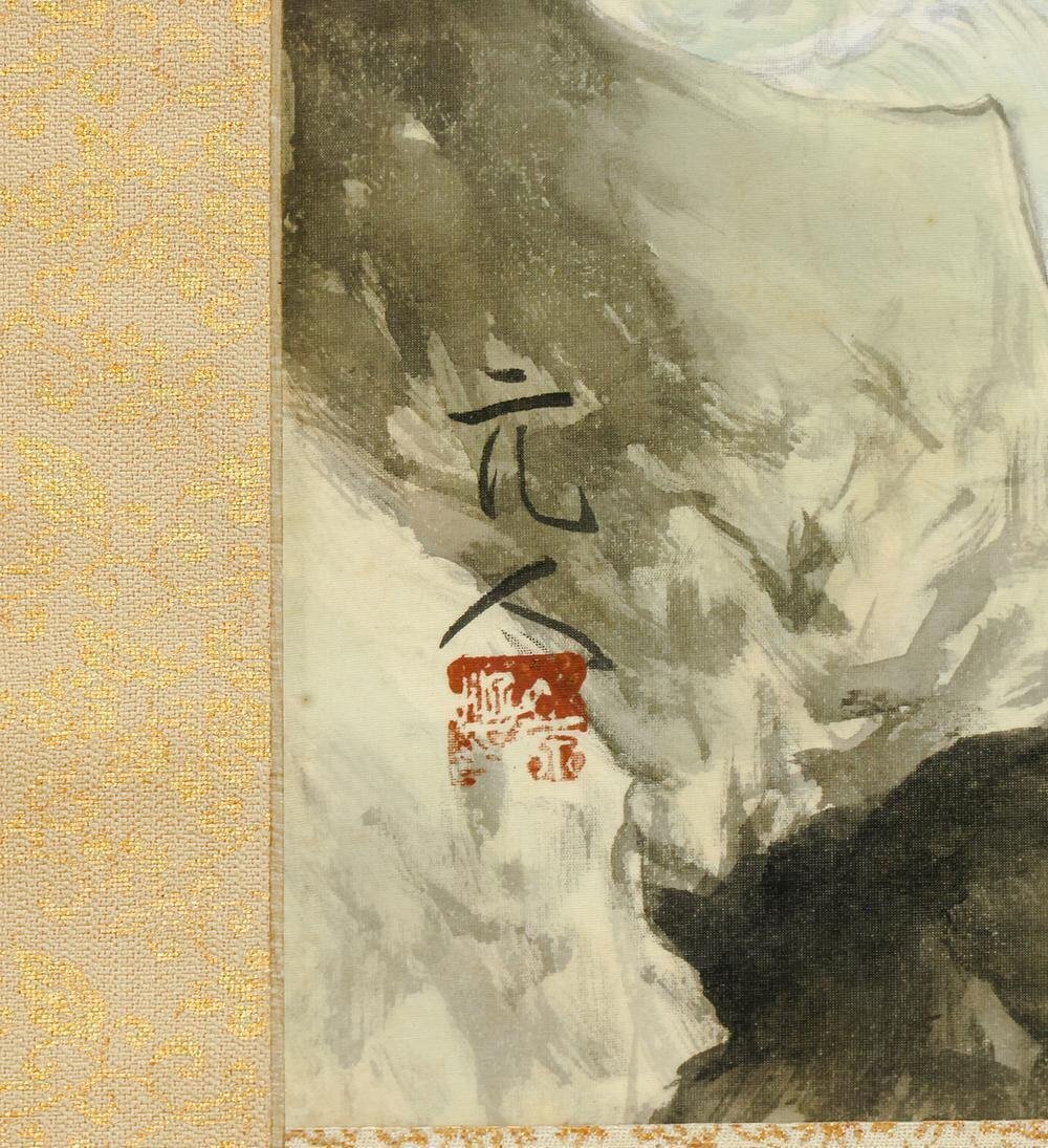真作】【WISH】杉原元人「谷川秋色」日本画 掛軸 絹本 共箱 二 真作】【WISH】杉原元人「谷川秋色」日本画 掛軸 絹本 共箱 二