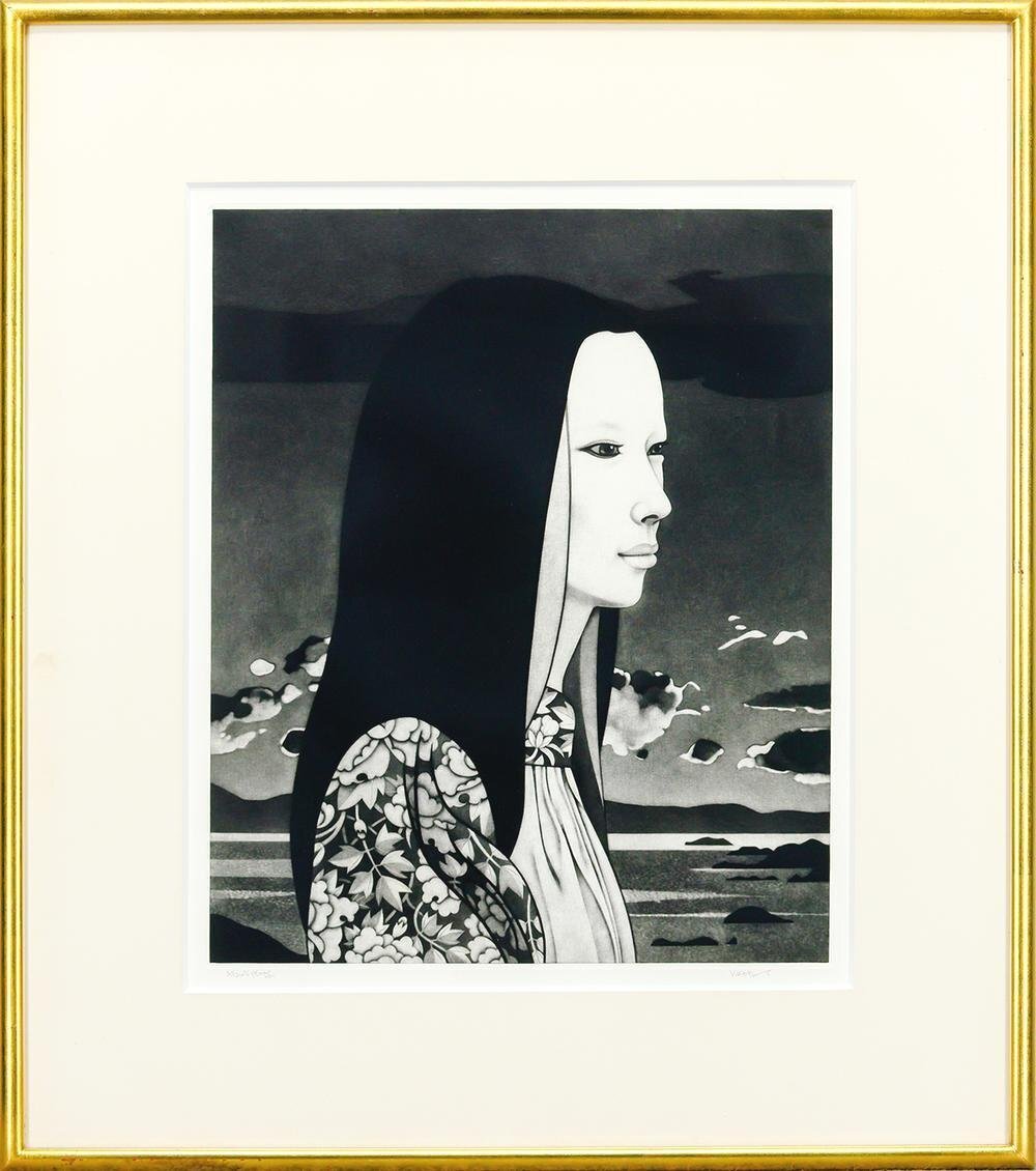 真作】【WISH】斎藤カオル「夕映え」銅版画 直筆サイン 〇春陽会 真作】【WISH】斎藤カオル「夕映え」銅版画 直筆サイン 〇春陽会