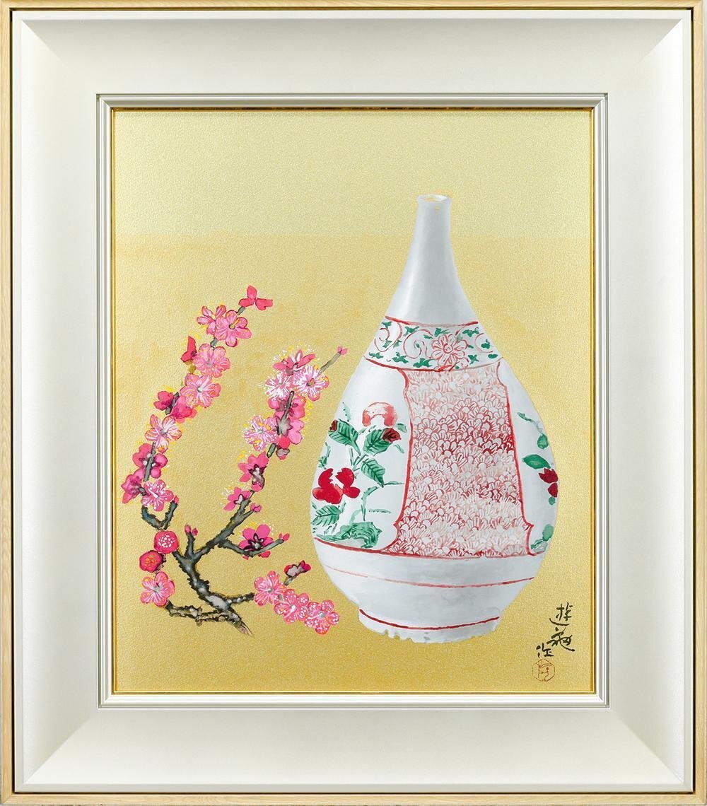 真作】【WISH】小倉遊亀「古九谷と紅梅」リトグラフ 10号 〇文化 真作】【WISH】小倉遊亀「古九谷と紅梅」リトグラフ 10号 〇文化