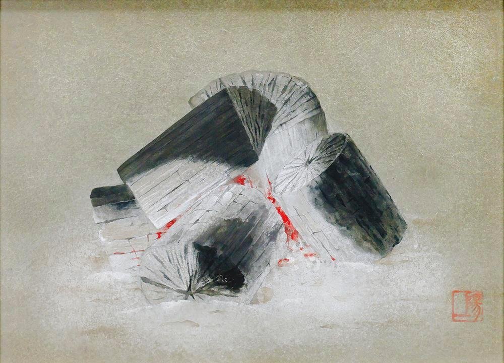 真作】【WISH】西野陽一「炭火」日本画 4号 共シール ◇熾火 〇 真作】【WISH】西野陽一「炭火」日本画 4号 共シール ◇熾火 〇