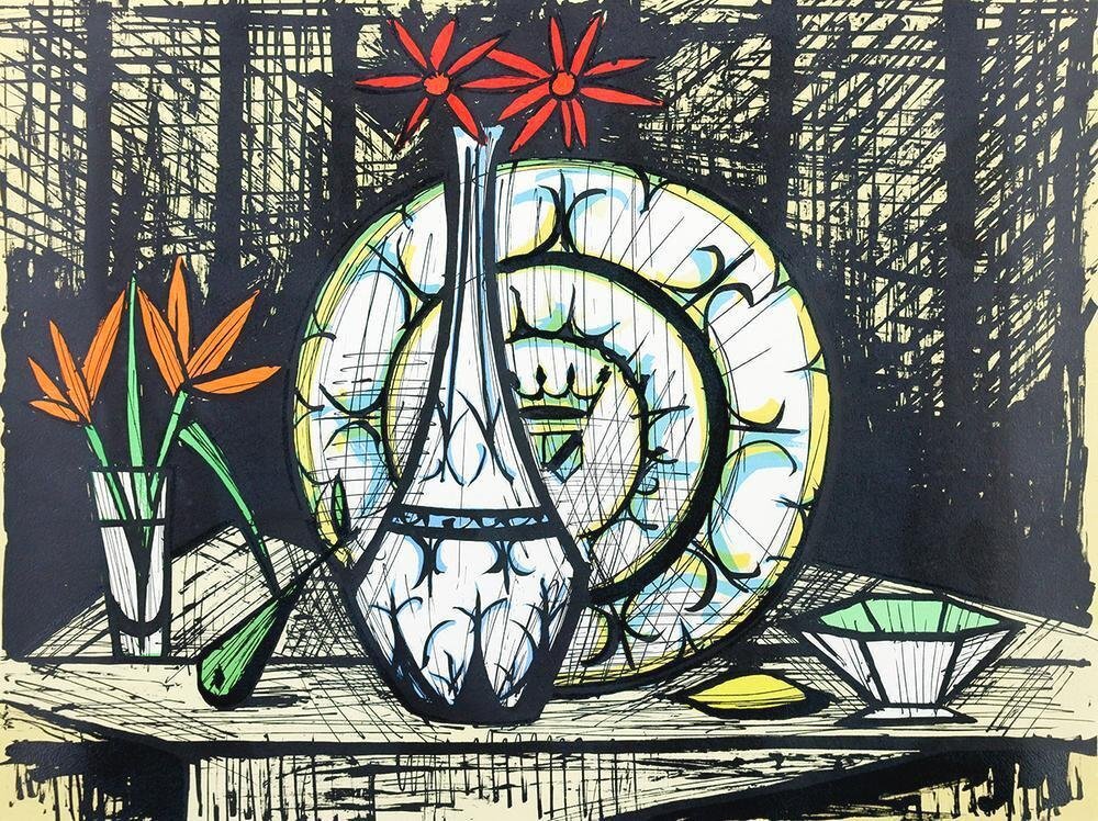 真作】【WISH】ベルナール・ビュッフェ Bernard Buffet「陶器の 真作】【WISH】ベルナール・ビュッフェ Bernard Buffet「陶器の