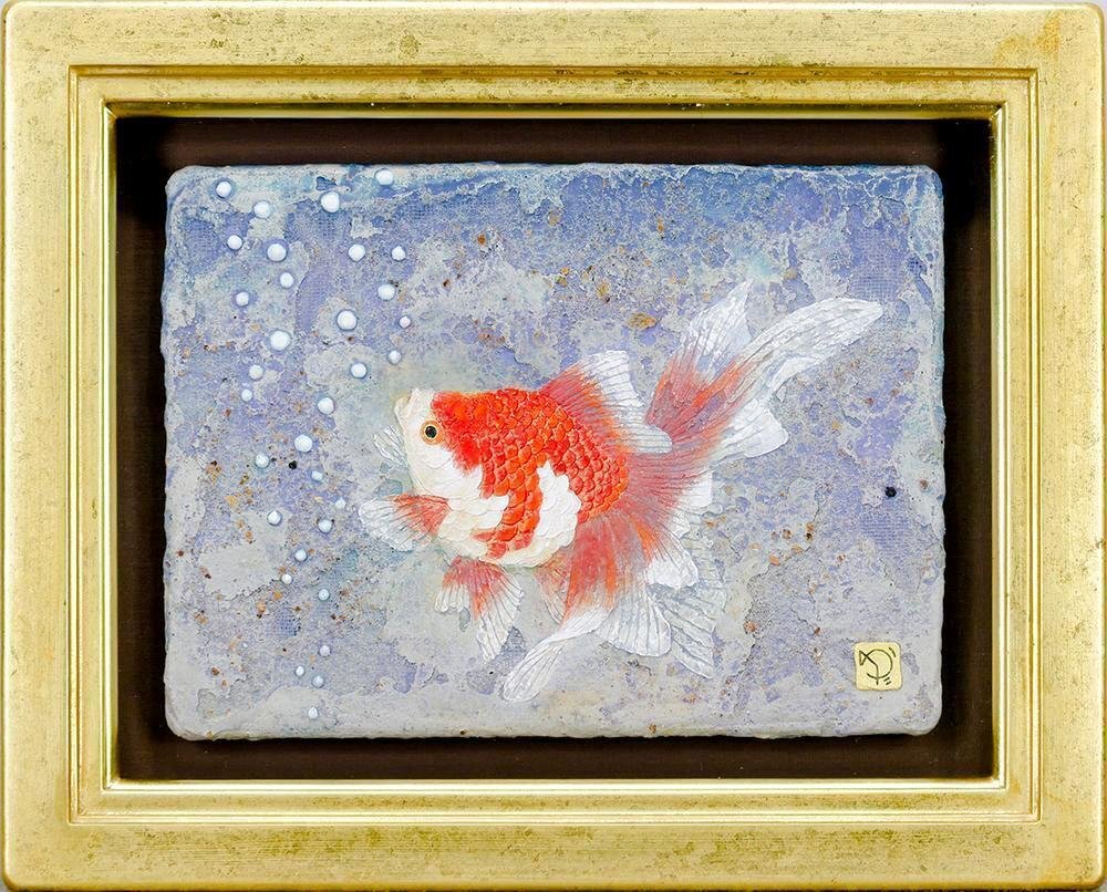真作】【WISH】阿部穣「琉金」日本画 金泥仕様 共シール ◇金魚 真作】【WISH】阿部穣「琉金」日本画 金泥仕様 共シール ◇金魚