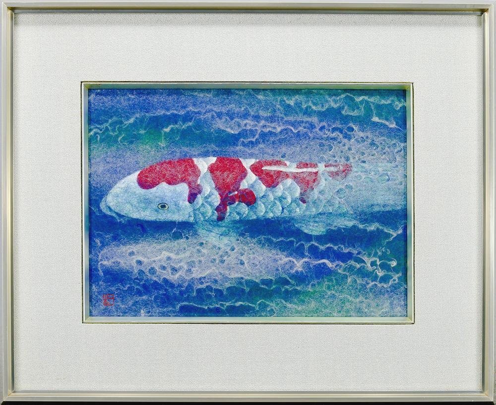 真作】【WISH】山内一生「鯉」和紙工芸 4号 共シール 錦鯉 〇手 真作】【WISH】山内一生「鯉」和紙工芸 4号 共シール 錦鯉 〇手