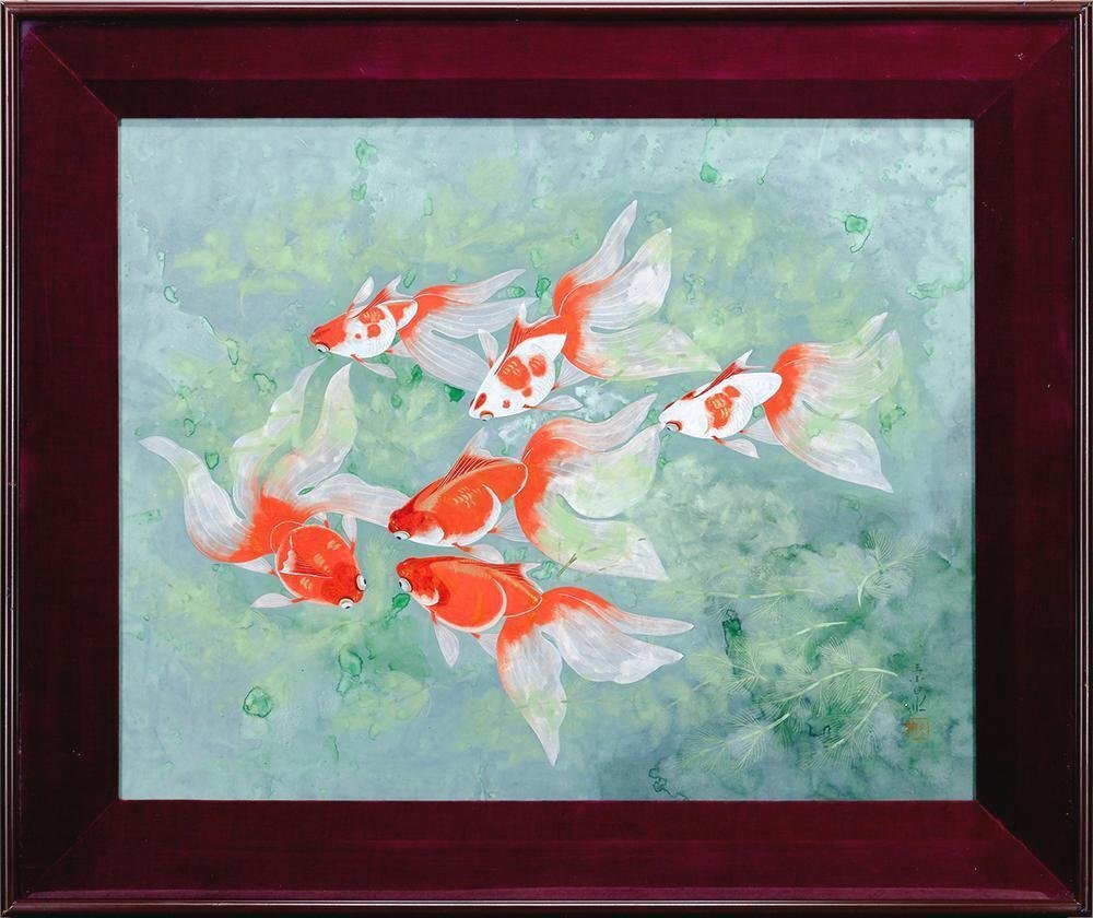 真作】【WISH】山口景泉 日本画 20号大 大作 金泥仕様 ◇琉金 真作】【WISH】山口景泉 日本画 20号大 大作 金泥仕様 ◇琉金