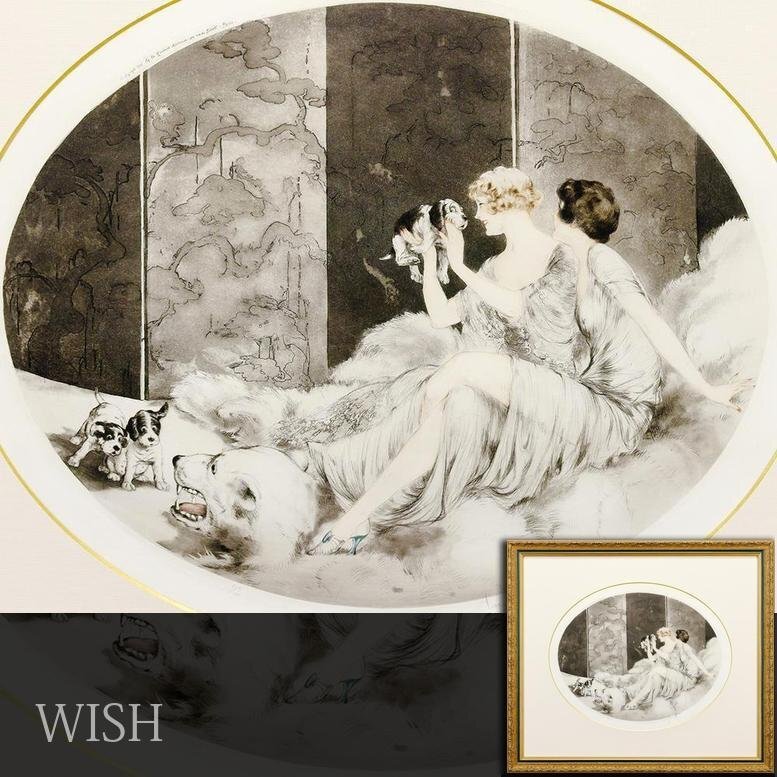 真作】【WISH】ルイ・イカール Louis Icart「小犬」銅版画 10号 真作】【WISH】ルイ・イカール Louis Icart「小犬」銅版画 10号